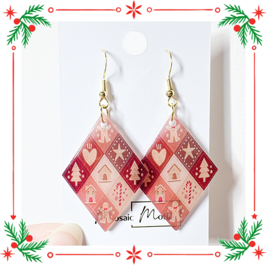 Xmas Christmas argyle earrings - Brown