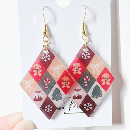 Xmas Christmas argyle earrings - Colourful