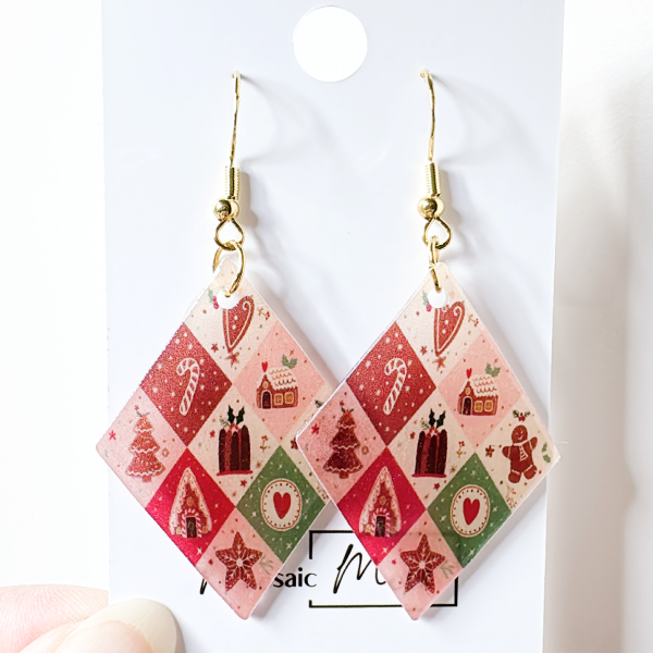 Xmas Christmas argyle earrings - Cute