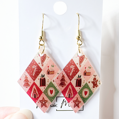Xmas Christmas argyle earrings - Cute