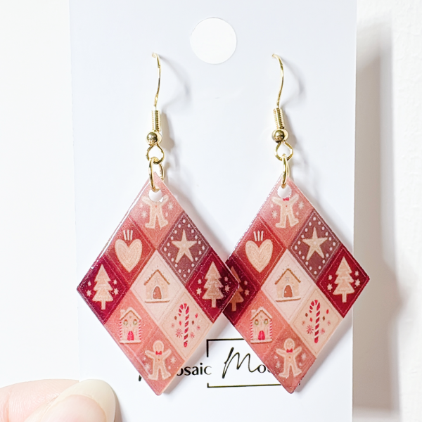 Xmas Christmas argyle earrings - Brown