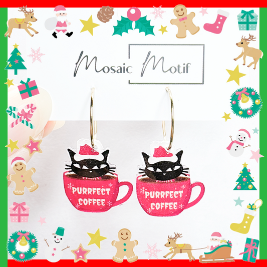 Xmas Christmas hoop earrings - Black Cat Coffee