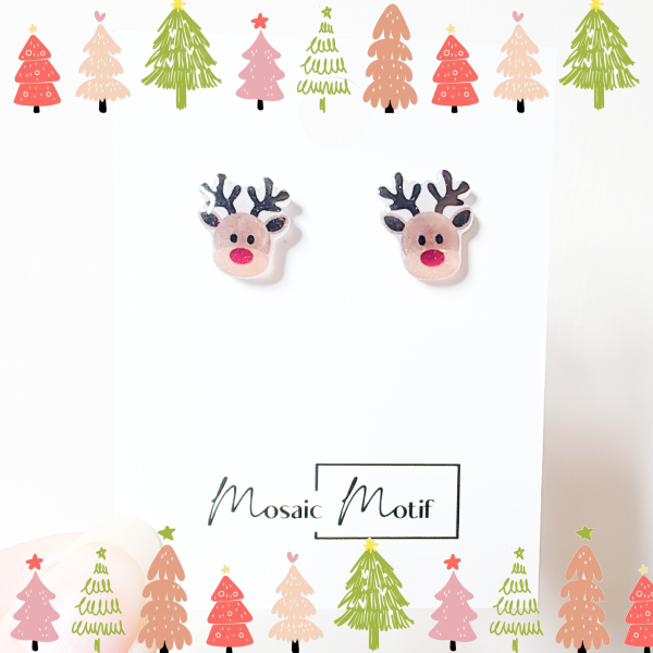 Xmas Christmas stud earrings - Rudolph