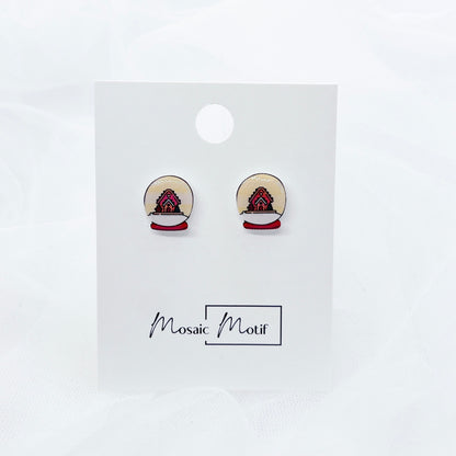 Xmas Christmas snow globe earrings - Gingerbread house
