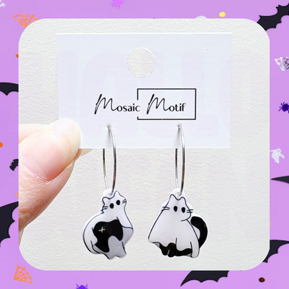 Halloween hoop earrings - Ghost cat