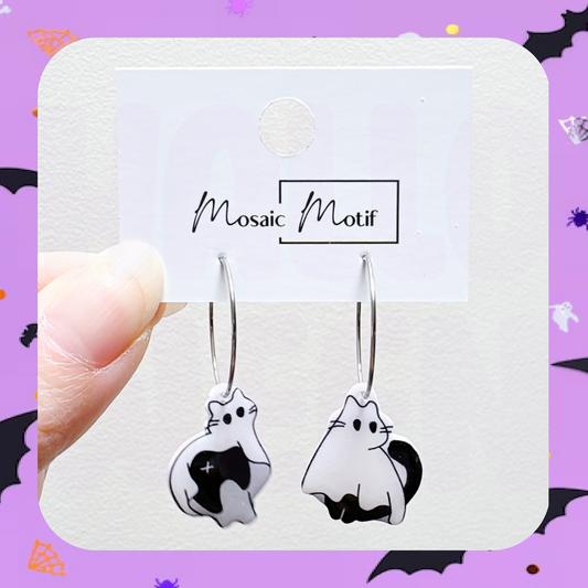 Halloween hoop earrings - Ghost cat