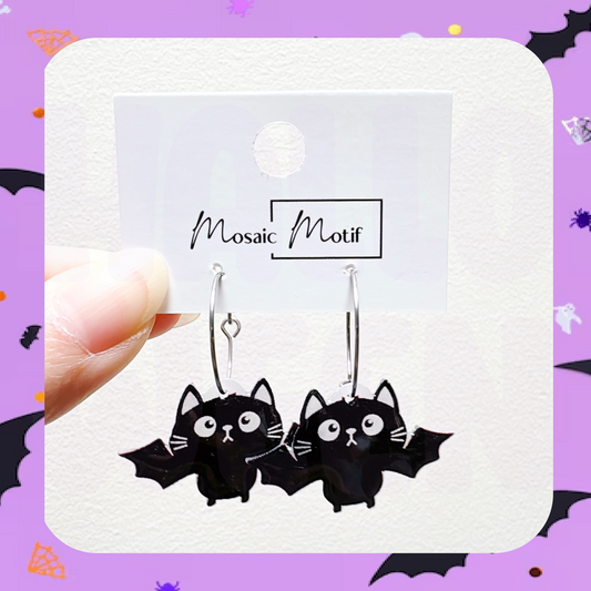 Halloween hoop earrings - Cat Bat