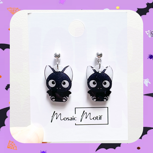 Halloween hoop earrings - Cat mini Bat