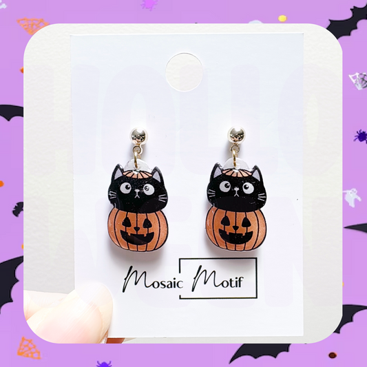 Halloween hoop earrings - Cat pumpkin