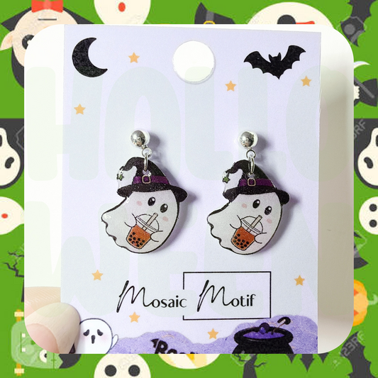Halloween dangle earrings - Boo Bubble Tea