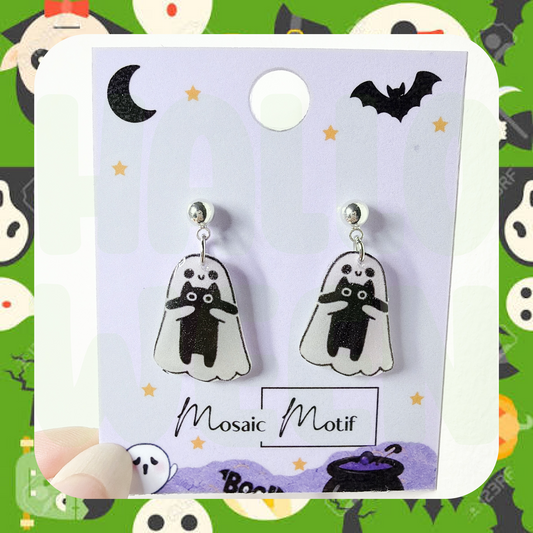Halloween dangle earrings - Boo Black Cat