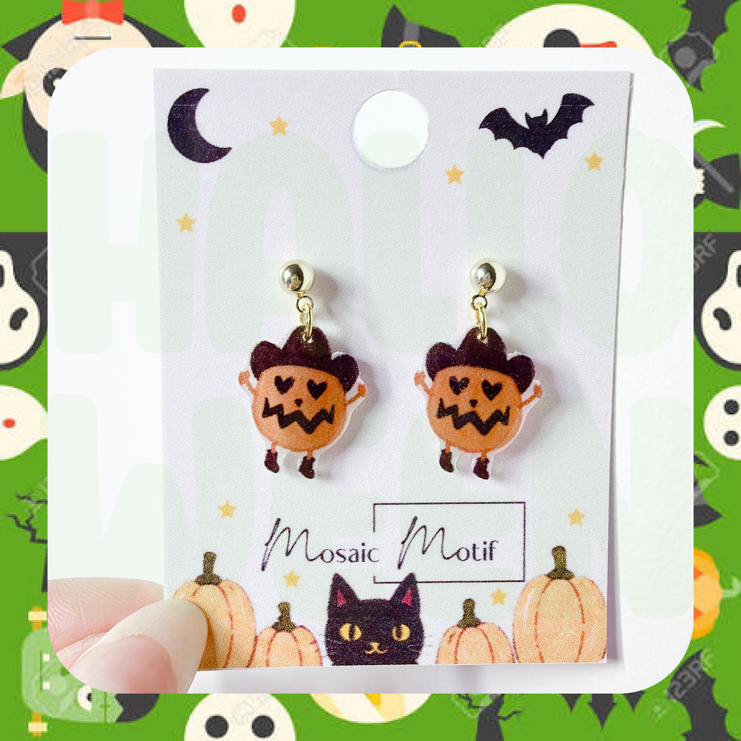 Halloween dangle earrings - Pumpkin Cowboy