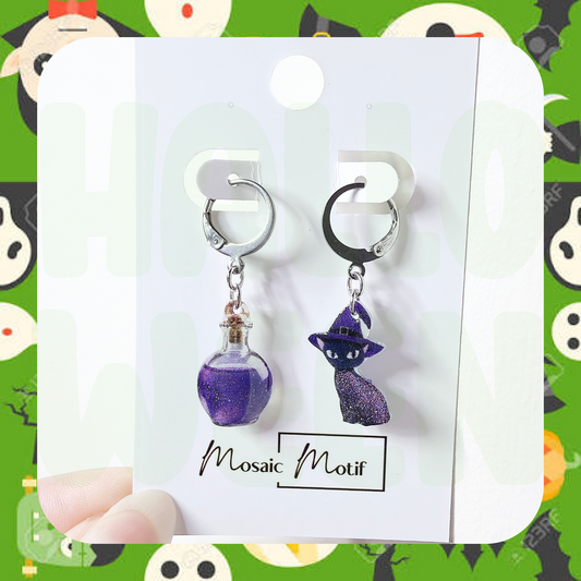 Halloween hoop earrings - Poison Cat
