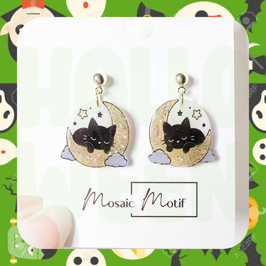 Halloween dangle earrings - Cat Moon (2 colours)