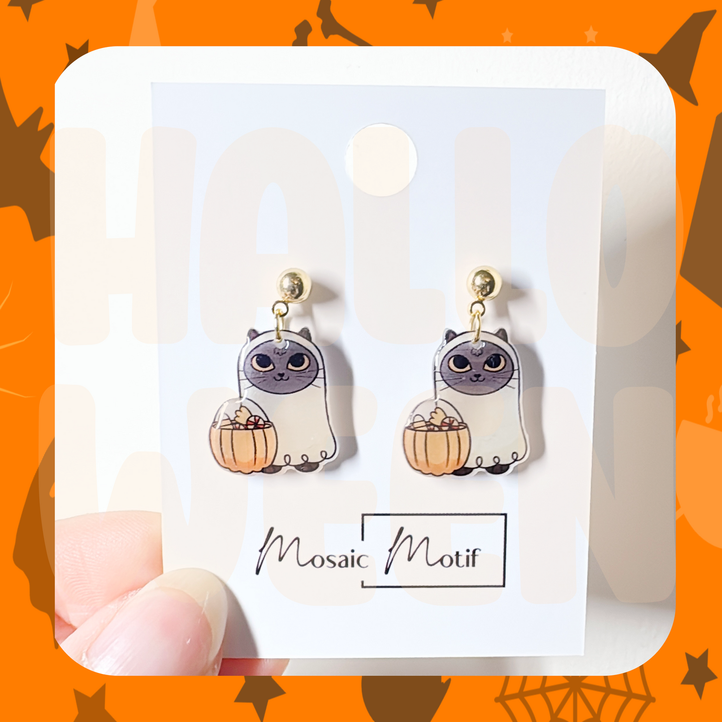 (🎃) Halloween cat dangle (Siamese with a pumpkin)