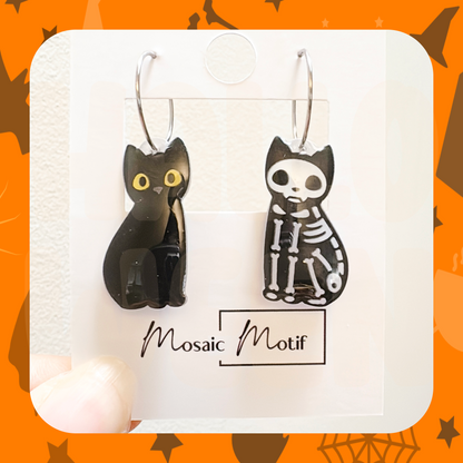 Halloween hoop earrings - Black & White cat
