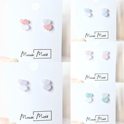 Heart double stud earrings (multi colours)