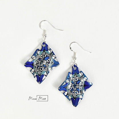 Handkerchief earrings - Geometric Vintage Vibe Pattern (Made to order)
