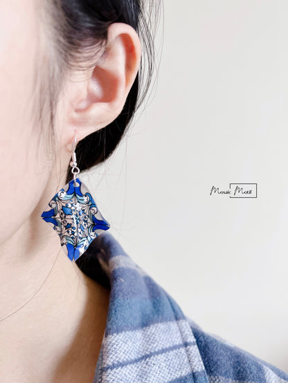 Handkerchief earrings - Geometric Vintage Vibe Pattern (Made to order)