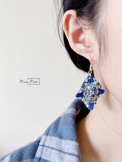 Handkerchief earrings - Geometric Vintage Vibe Pattern (Made to order)