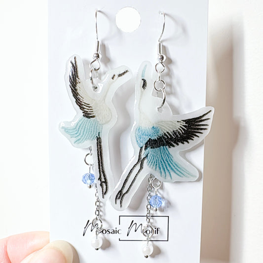 Crane dangle earrings