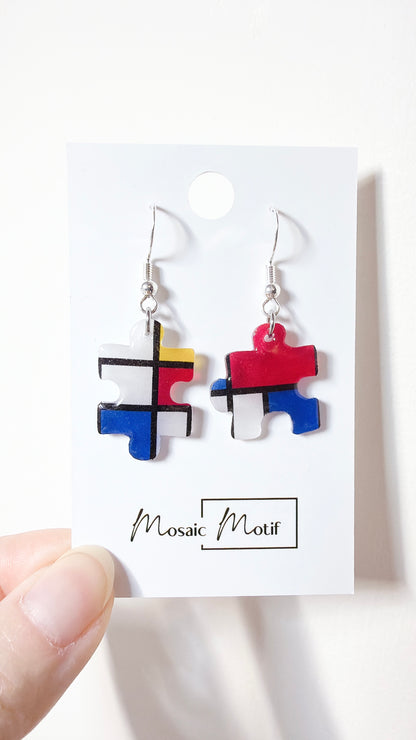 Puzzle dangle earrings (multiple designs)