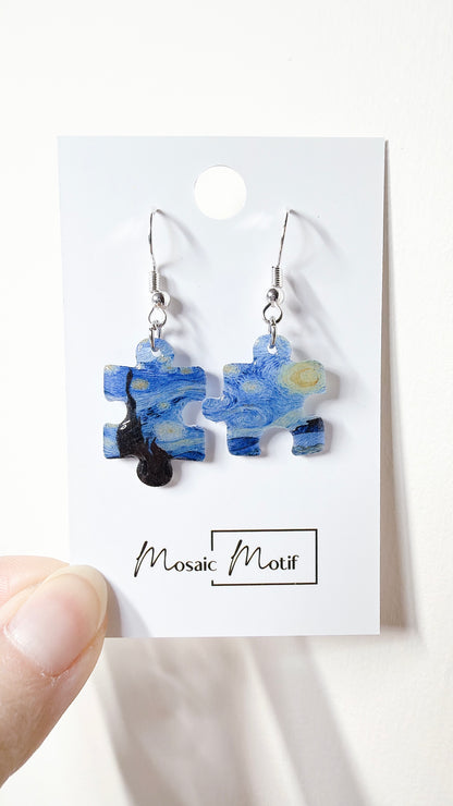 Puzzle dangle earrings (multiple designs)
