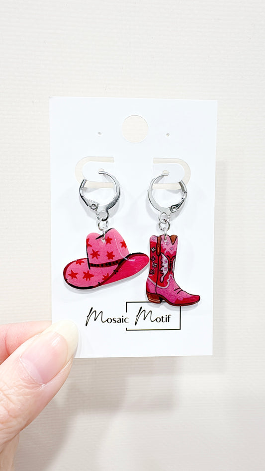 Cowboy boots and hats dangle earrings (multiple designs)