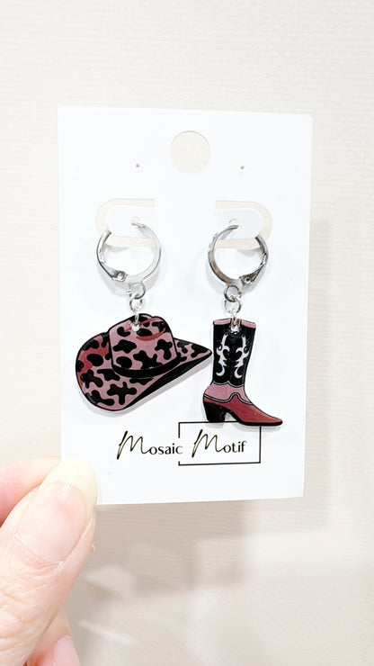 Cowboy boots and hats dangle earrings