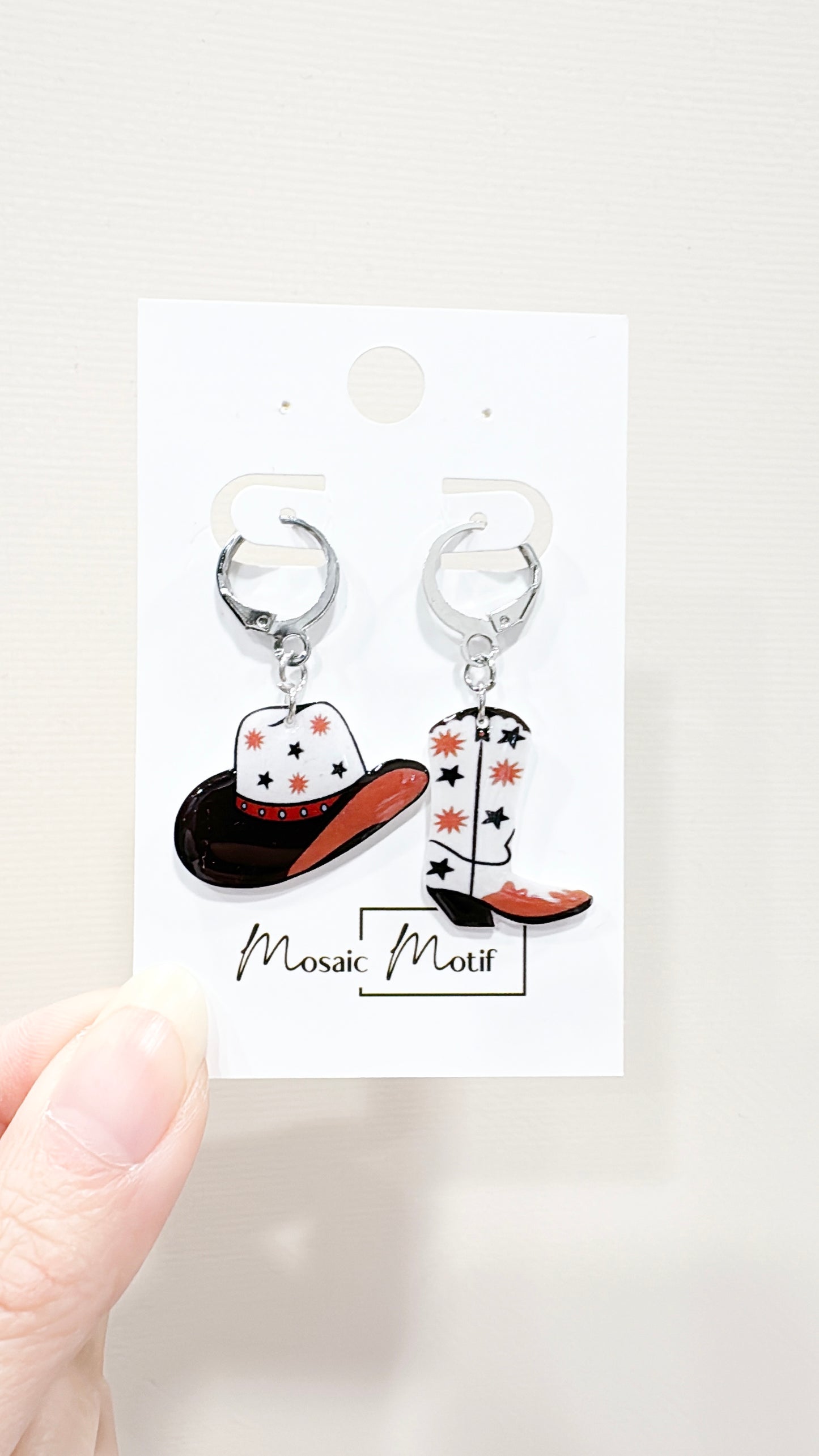 Cowboy boots and hats dangle earrings