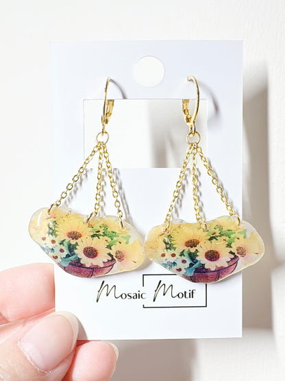 Floral Basket dangle earrings
