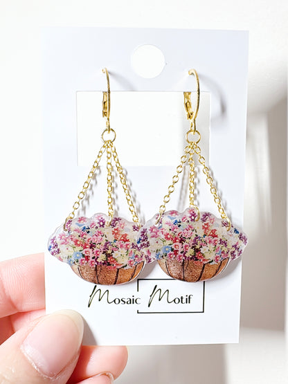 Floral Basket dangle earrings