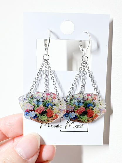 Floral Basket dangle earrings