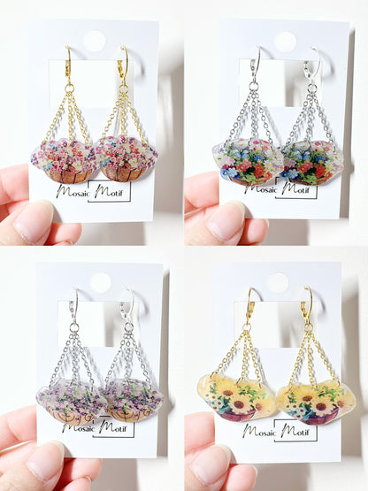 Floral Basket dangle earrings