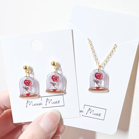 Valentine - Rose in the Glass (earrings & necklace)