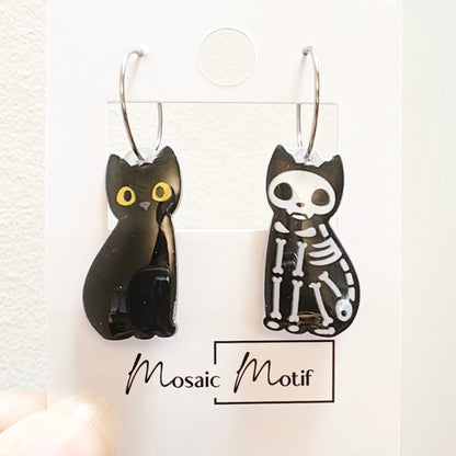 Halloween hoop earrings - Black & White cat