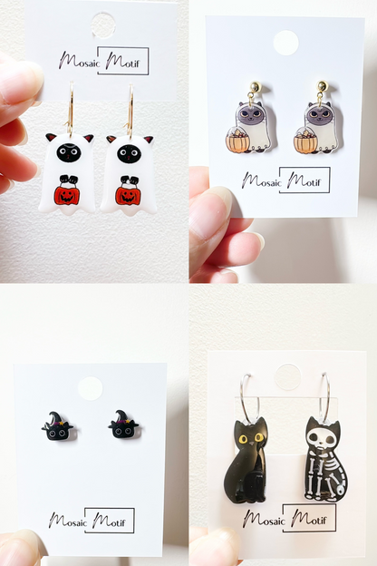 Halloween hoop earrings - Black & White cat