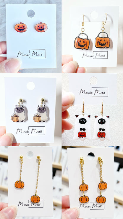 Halloween hoop earrings - Black & White cat