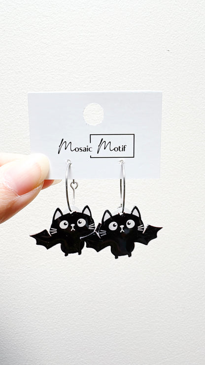 Halloween hoop earrings - Cat Bat