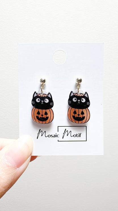 Halloween hoop earrings - Cat pumpkin