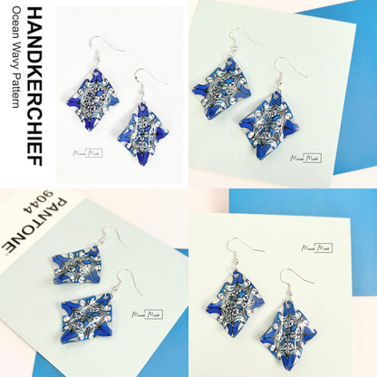 Handkerchief earrings - Geometric Vintage Vibe Pattern (Made to order)