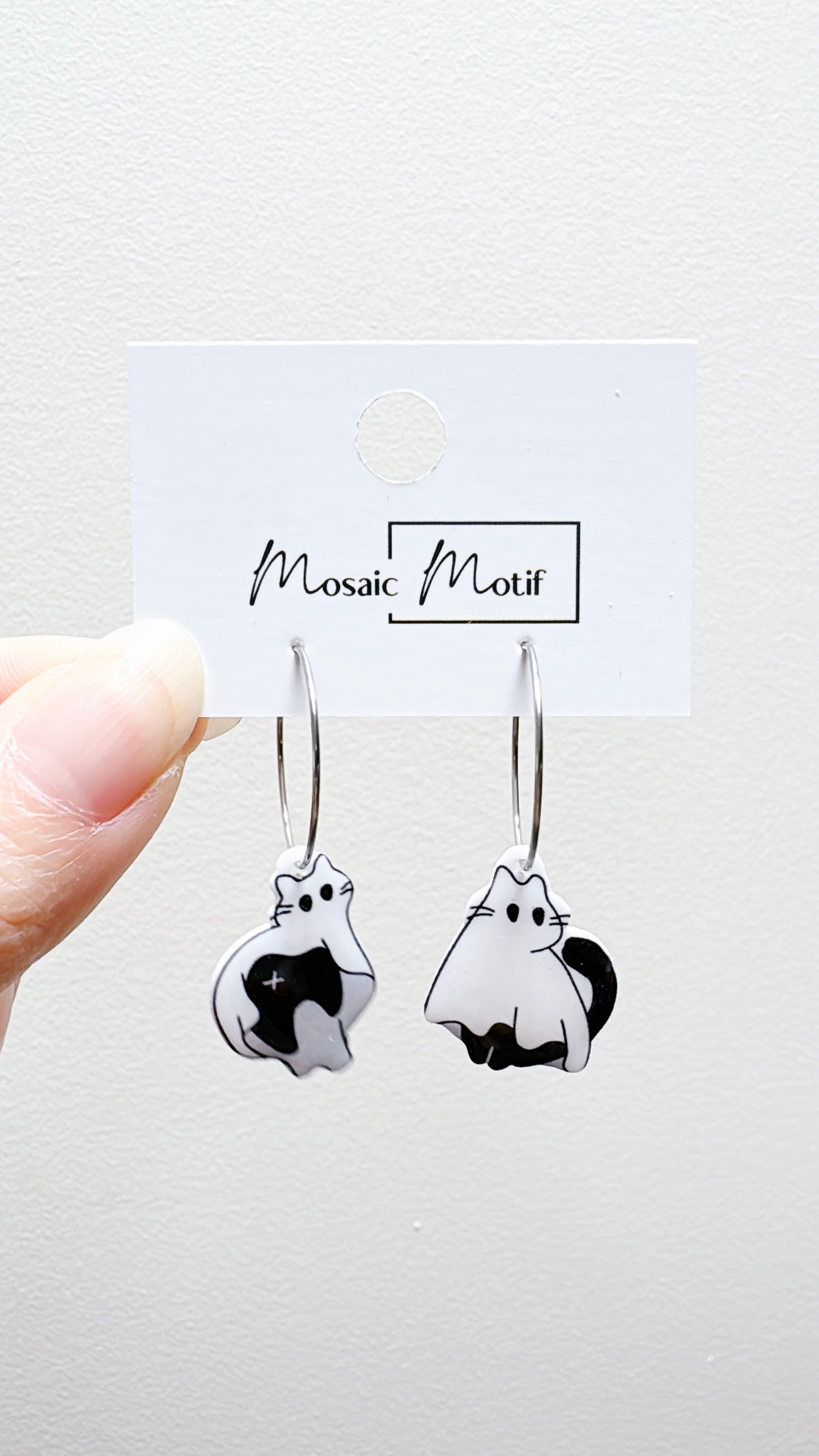 Halloween hoop earrings - Ghost cat