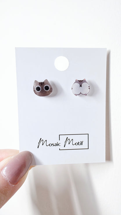 Cat Butt earrings - Big eyes Cat butt stud earrings