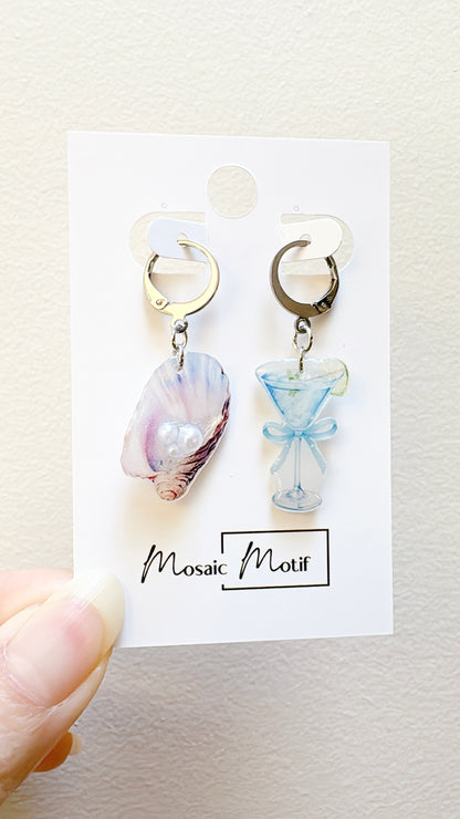 Bistro Chic - Oyster Blue Lagoon dangle hoop earrings