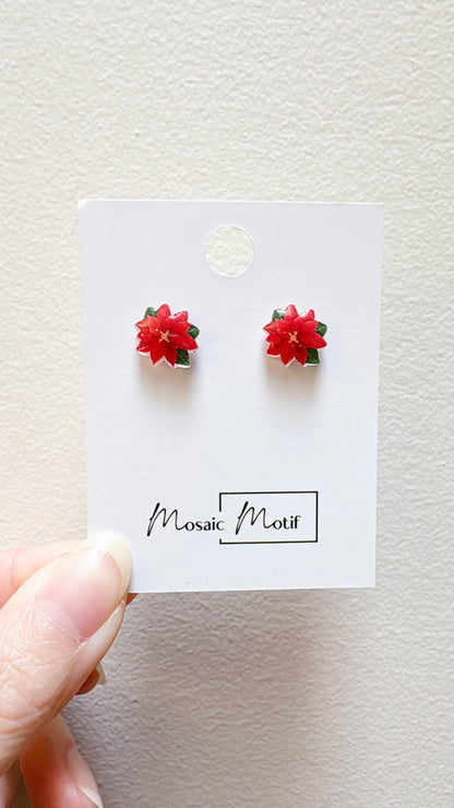 Xmas Christmas stud earrings - Poinsettia