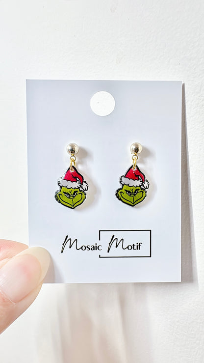 Xmas Christmas dangle earrings - Grinchy