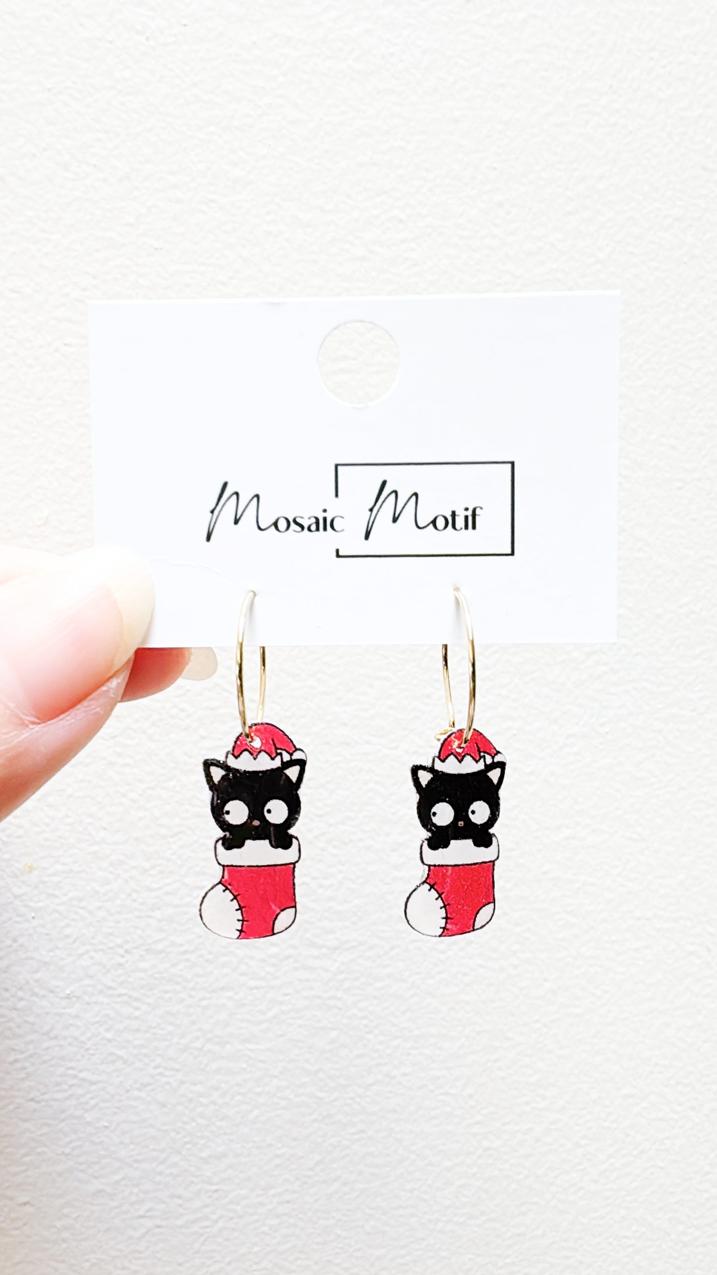 Xmas Christmas hoop earrings - Black Cat Sock