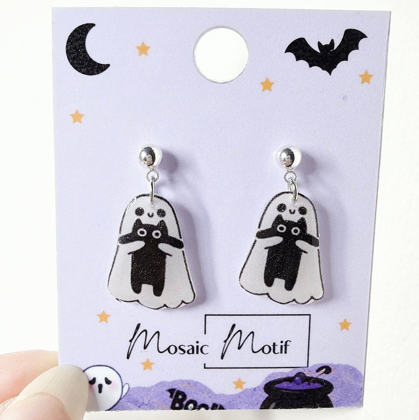Halloween dangle earrings - Boo Black Cat
