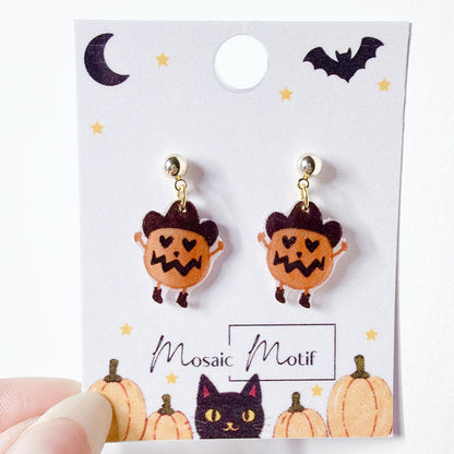 Halloween dangle earrings - Pumpkin Cowboy