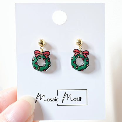 Xmas Christmas dangle earrings - Wreath